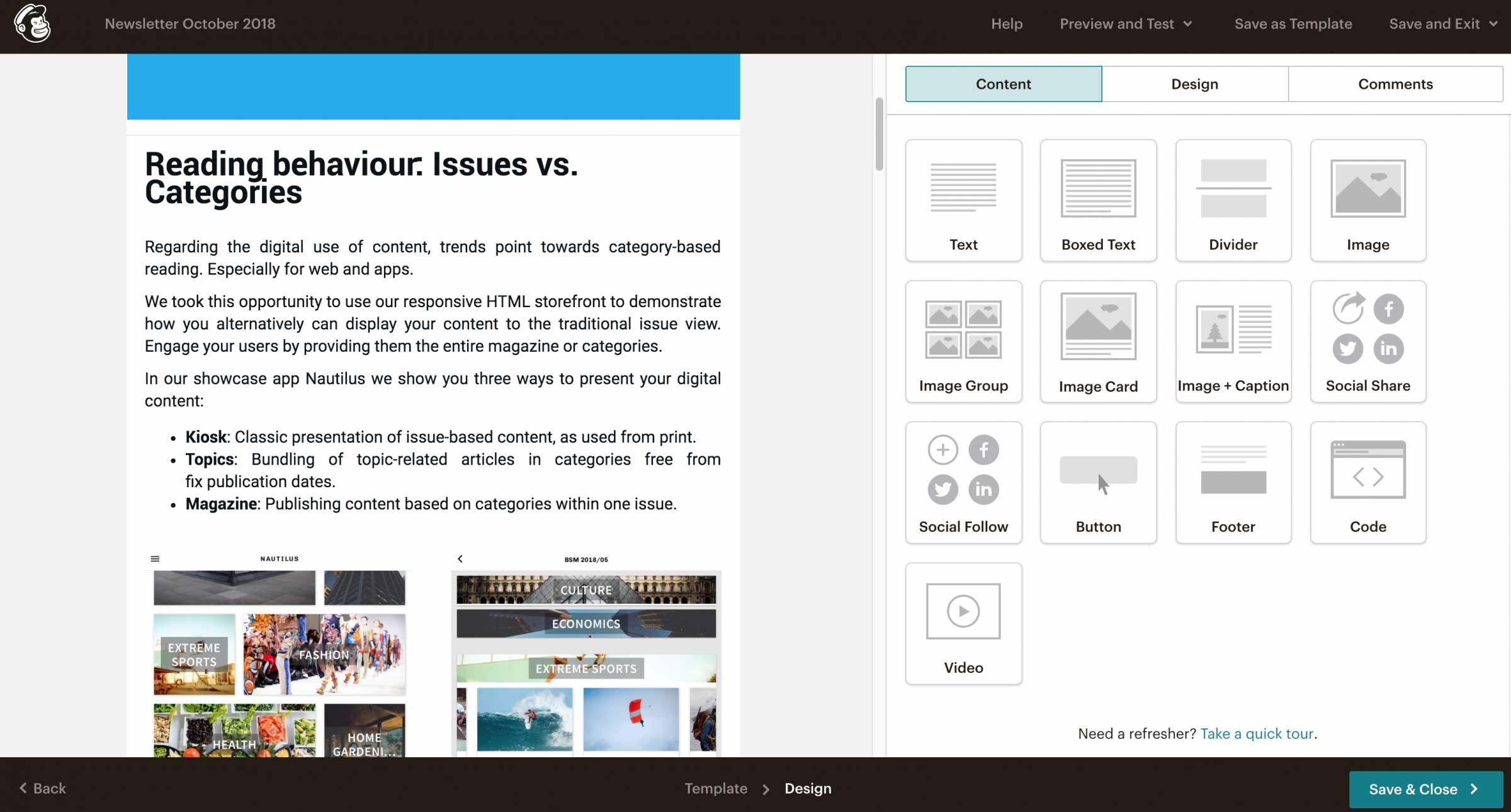 Mailchimp as an example for a simple UI much like the new Gutenberg Editor