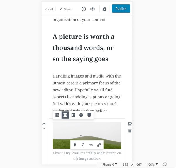 The Gutenberg Editor is easy to use on mobile phones