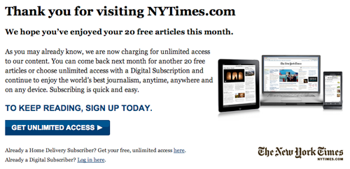 New York Times Freemium Paywall Model
