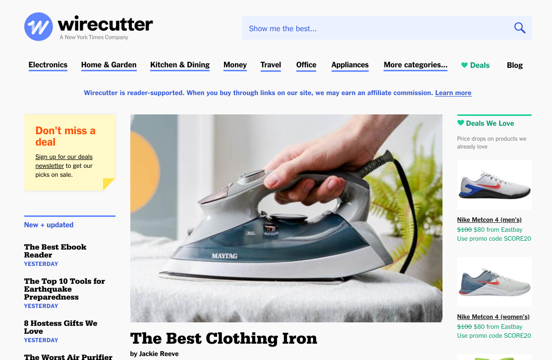 New York Times' product review site The Wirecutter