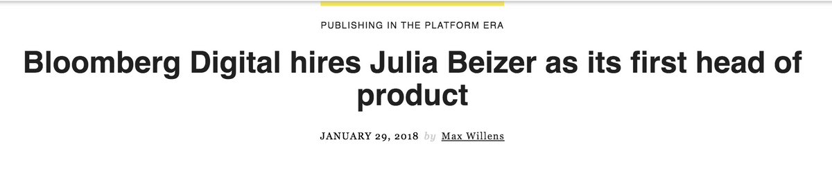 Headline Screenshot of Digiday: Bloomberg Media hired its first digital head of product