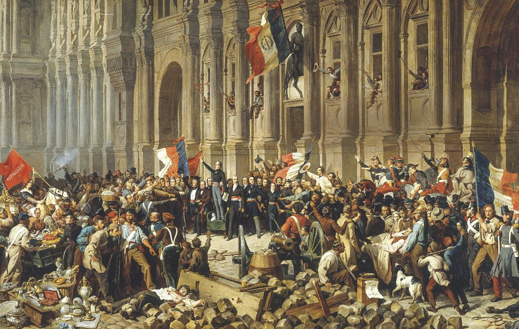SIEGREICHE Aufständische versammeln sich Ende Februar 1848 vor dem Pariser Rathaus. Die Nachricht von ihrem Triumph über den fran - zösischen König verbreitet sich schnell – und inspiriert Rebellen allerorten