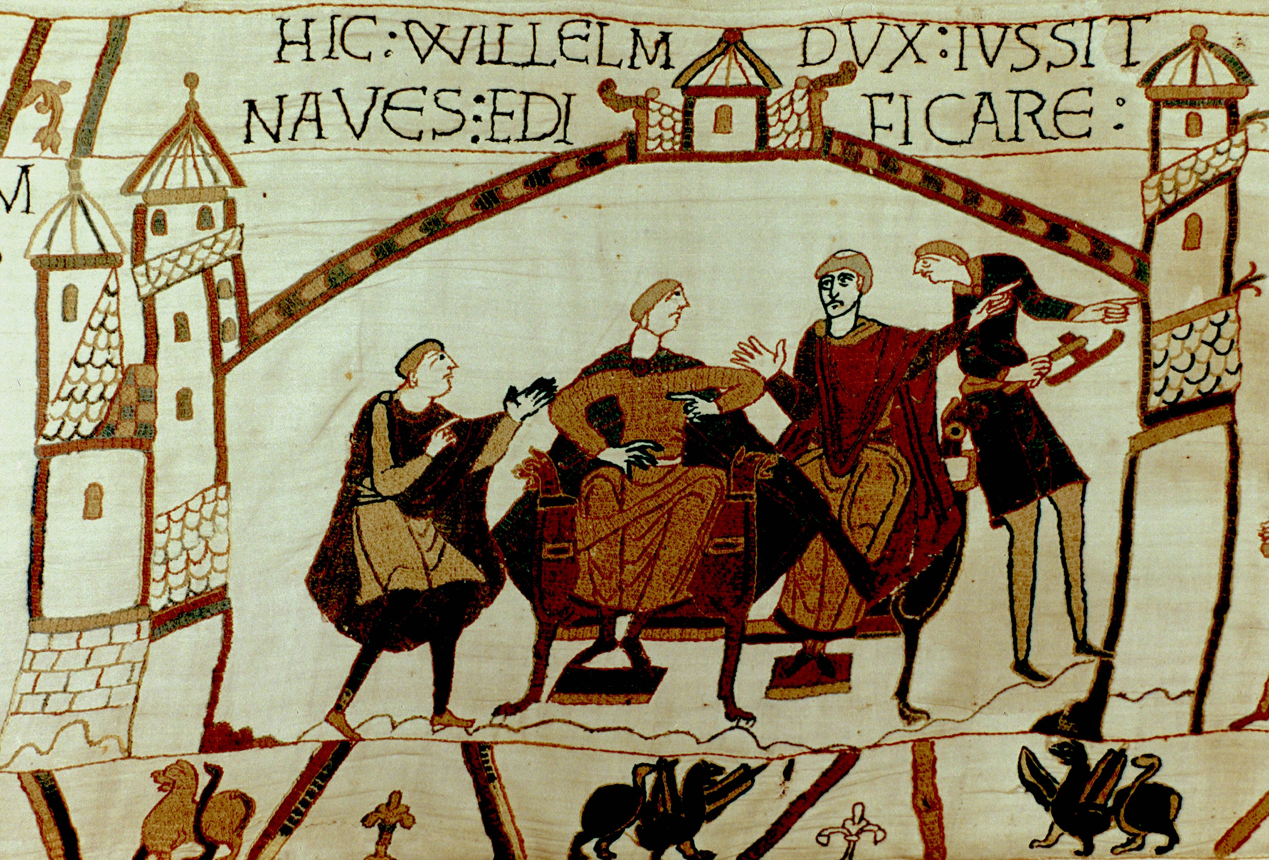 Bayeux Tapestry 1067. William of Normandy (William the Conqueror) told of the death of Edward the Confessor and the crowning of Harold II as king of England. Sitting on right is William s half-brother Bishop Odo of Bayeux. Textile NA PUBLICATIONxINxGERxSUIxAUTxONLY Copyright: xPhoto12/AnnxRonanxPicturexLibraryx ARP10A01472