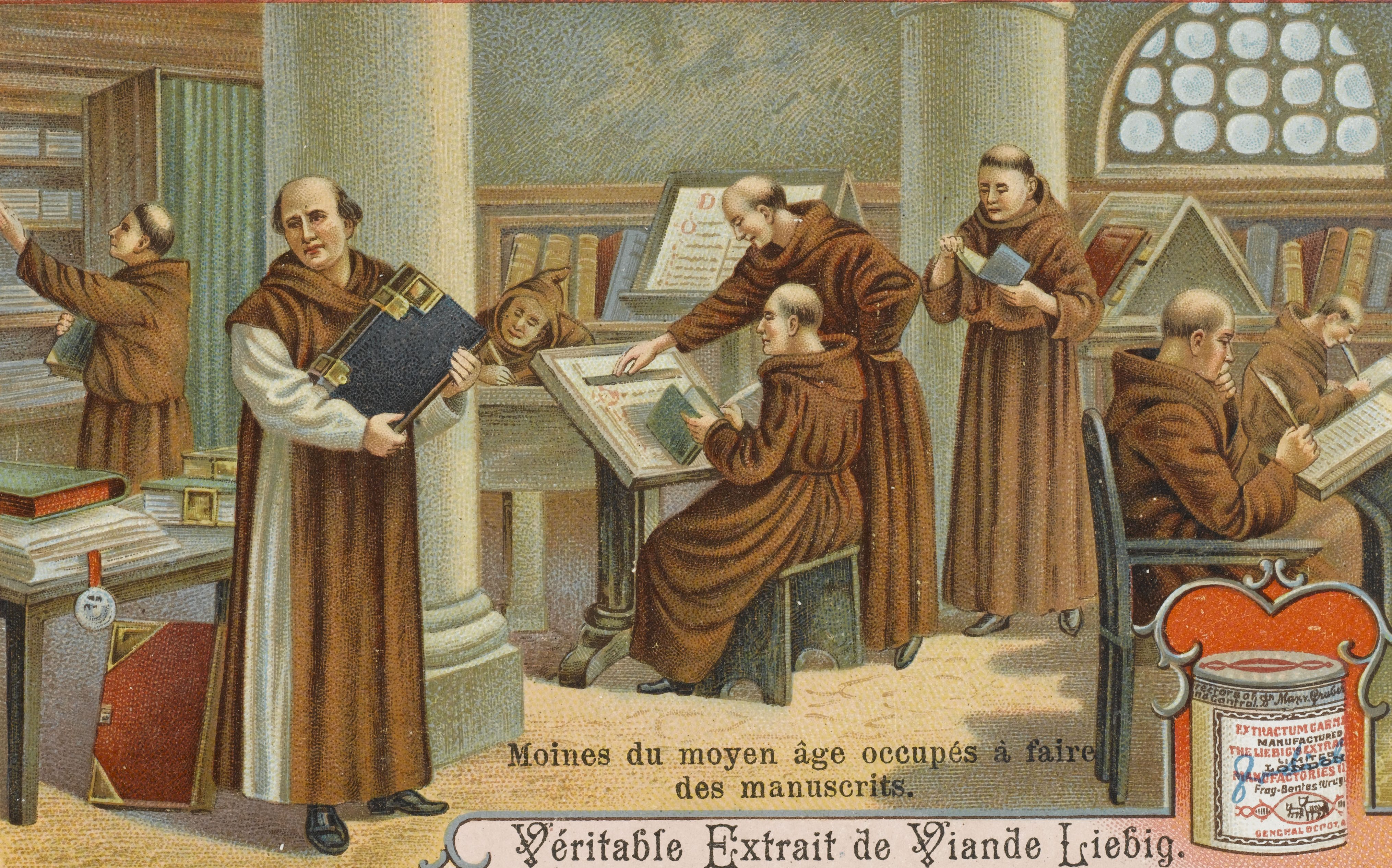 Mönche im Skriptorium; Werbebild der Fa. Liebig